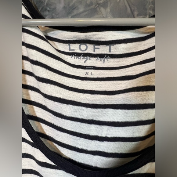 LOFT vintage soft short sleeve crewneck black & cream striped T-shirt top blouse - Picture 2 of 6